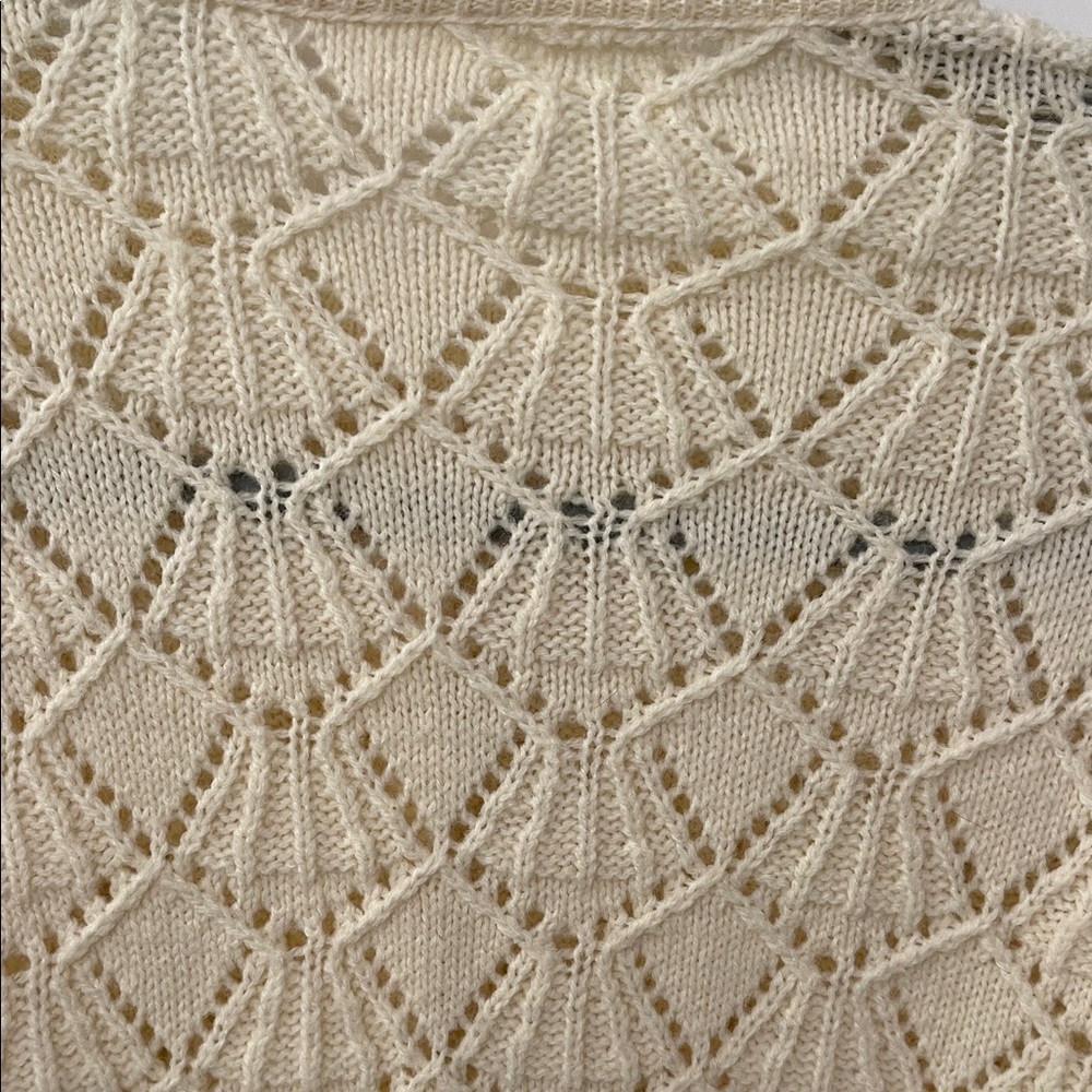 Vintage GrannyCore Cream Openwork Knit Button-Up Sweater Cardigan - Picture 8 of 10